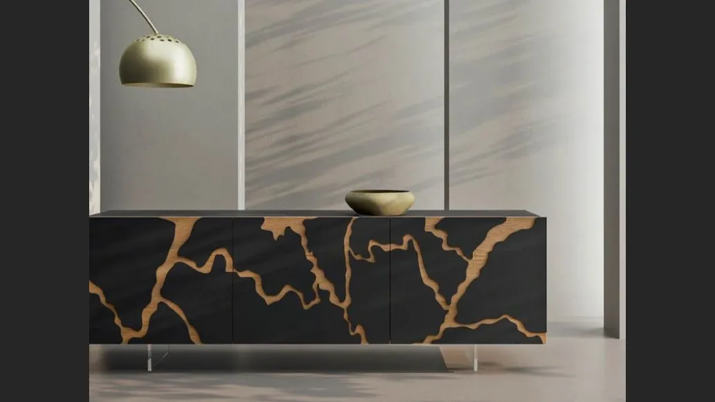Madia Elettra in legno con decoro in foglia bronzo di Fratelli Mirandola