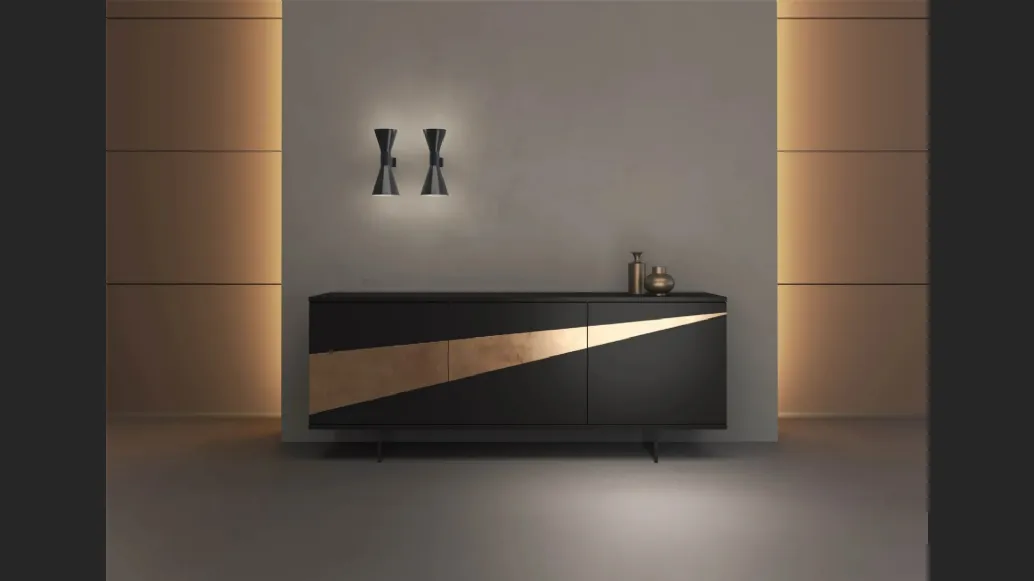 Madia Ikona Oak in legno laccato opaco con inserto in foglia bronzo di Fratelli Mirandola