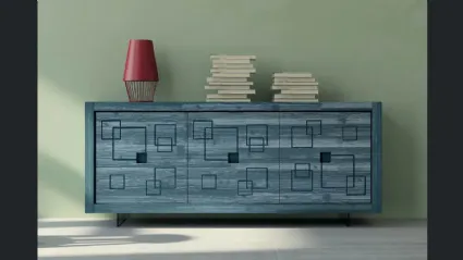 Madia Mastra Art 1772px in legno intagliato laccato blu petrolio patinato di Fratelli Mirandola