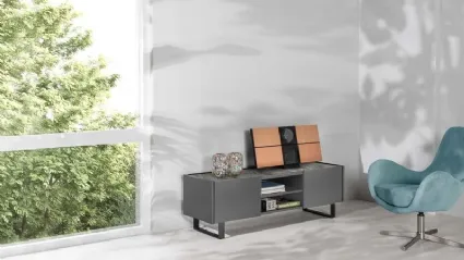 Mobile Porta Tv Pegaso in MDF laccato grigio con top in ceramica marmo grigio di Stones