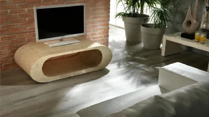 Mobile Porta Tv Sandu in compensato marino rinforzato e resina con rivestimento in tessere di pietra fossile di Stones