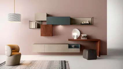 Parete Attrezzata Kosmos KC108 in laccato opaco e legno di Mercantini