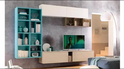 Parete attrezzata sospesa con libreria LV114 di Moretti Compact