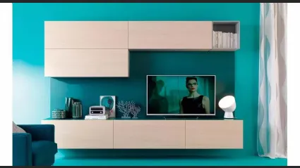 Parete attrezzata su boiserie color pavone, lineare ed essenziale LV118 di Moretti Compact