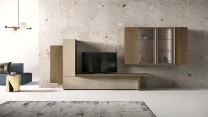 Parete Attrezzata Kosmos KC128 in legno e vetro di Mercantini