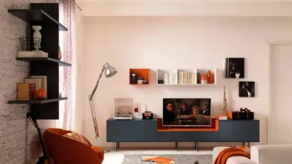 Parete Attrezzata in laccato grafite LV103 di Moretti Compact