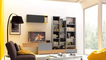 Parete Attrezzata con libreria in laccato opaco e nobilitato LV105 di Moretti Compact