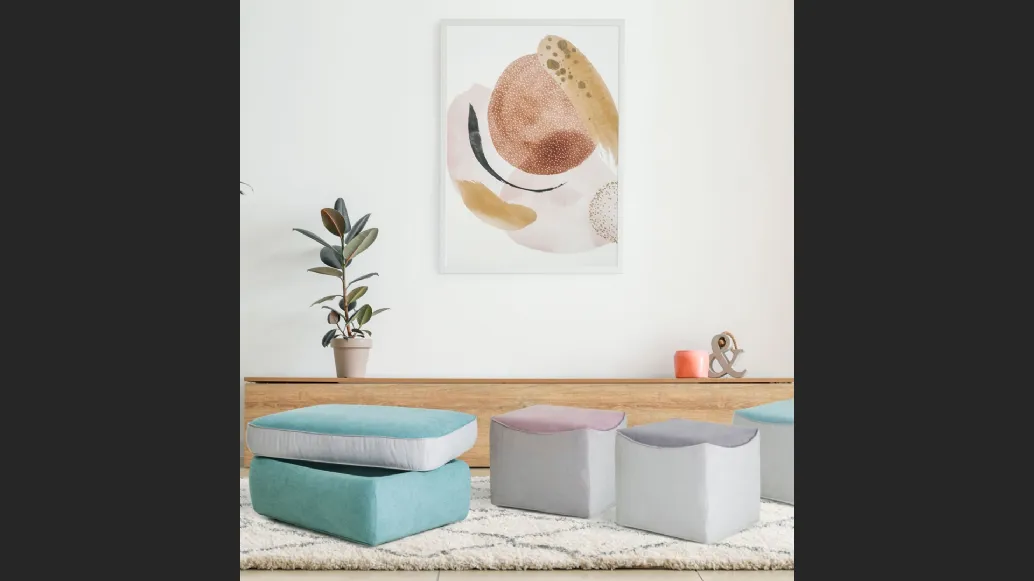 Pouf quadrato in tessuto colori pastello Ryan di Aerre