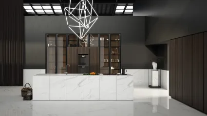 Cucina Design lineare Lab 40 05 in marmo bianco di Nova Cucina