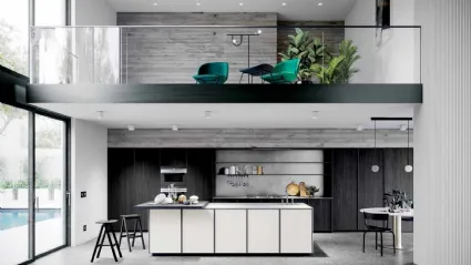 Cucina Design Fly&Keaton 05 in laccato opaco e Rovere con top in pietra con lavabo integrato di Nova Cucina