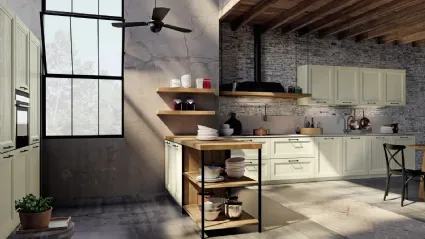 Cucina Moderna lineare Charme in legno di abete spazzolato con anta a telaio di Fratelli Mirandola