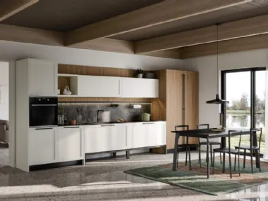 Cucina Moderna lineare Clio Composizione 05 in Pet bianco e laminato rovere di Prima Cucine