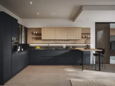 Cucina Moderna angolare con penisola Domino Composizione 08 di Prima Cucine