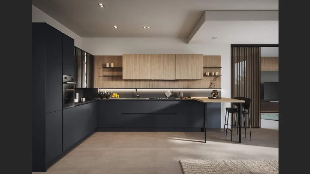 Cucina Moderna angolare con penisola Domino Composizione 08 di Prima Cucine