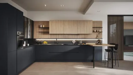 Cucina Moderna angolare con penisola Domino Composizione 08 di Prima Cucine