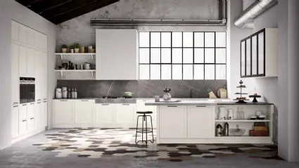 Cucina Moderna lineare Frame 01 in laccato opaco bianco e pietra di Nova Cucina