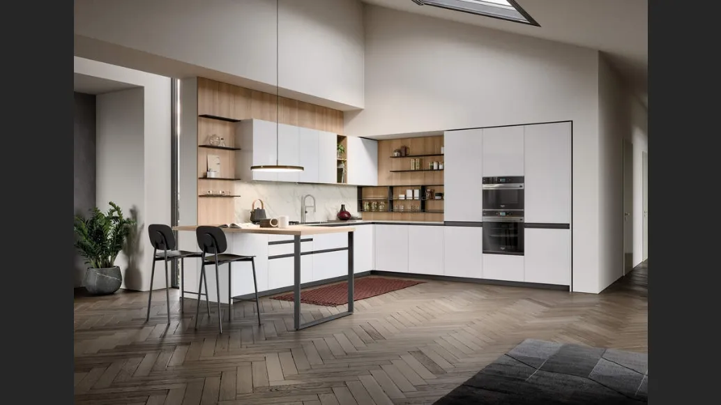 Cucina Moderna angolare con penisola Hera Composizione 03 di Prima Cucine