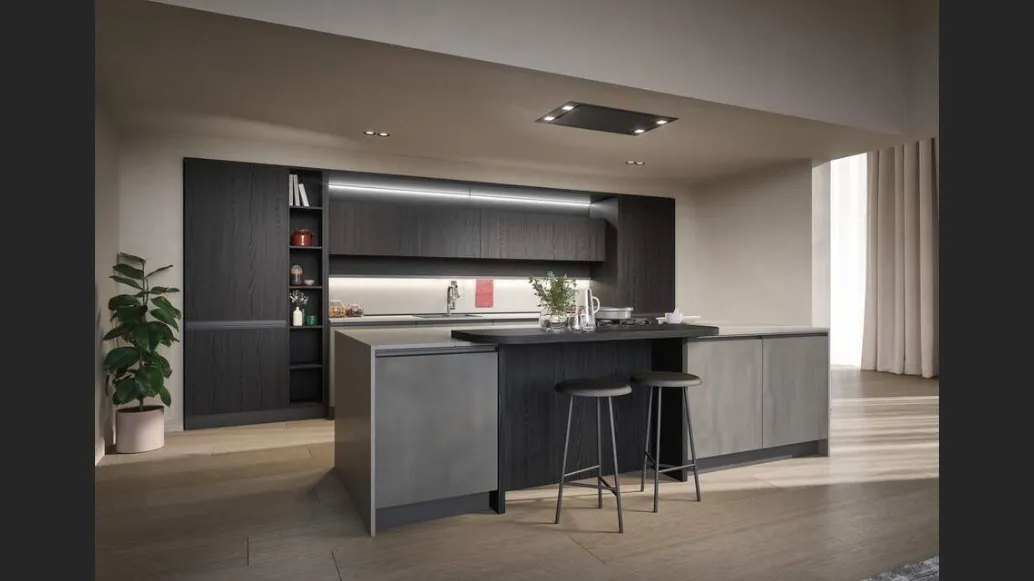 Cucina Moderna con isola Hera Composizione 04 in melaminico e laminato di Prima Cucine