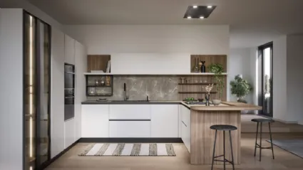 Cucina Moderna laccata lucida con penisola Luce Composizione 01 di Prima Cucine