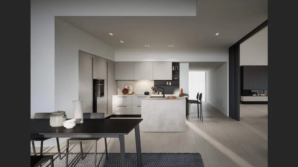 Cucina Moderna laccata opaca con penisola Luce Composizione 04 di Prima Cucine