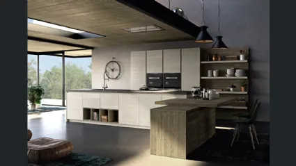 Cucina Moderna in legno di abete grigio con penisola Mood 01 di Fratelli Mirandola