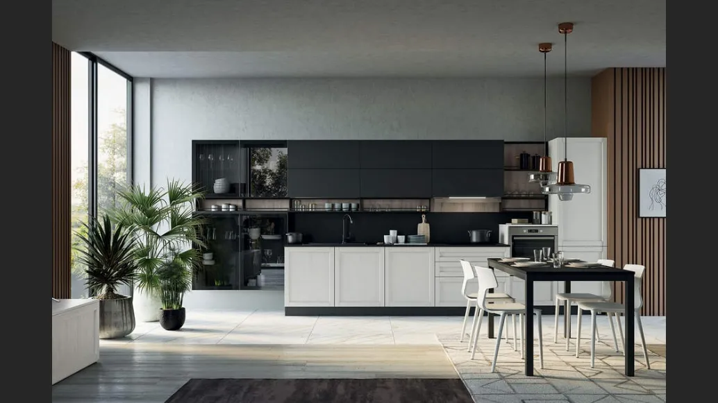 Cucina Moderna lineare Noah Composizione 05 in legno laccato di Prima Cucine