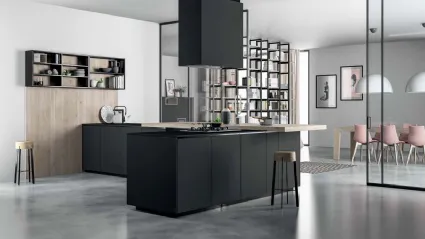 Cucina Moderna angolare Smart 02 in laminato legno e Fenix nero di Nova Cucina